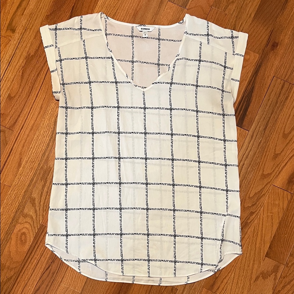 Express White and Black Grid Blouse